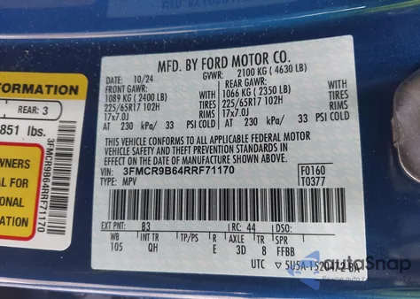 2024 Ford Bronco Sport Big Bend из США, поврежденный, VIN 3FMCR9B64RRF71170